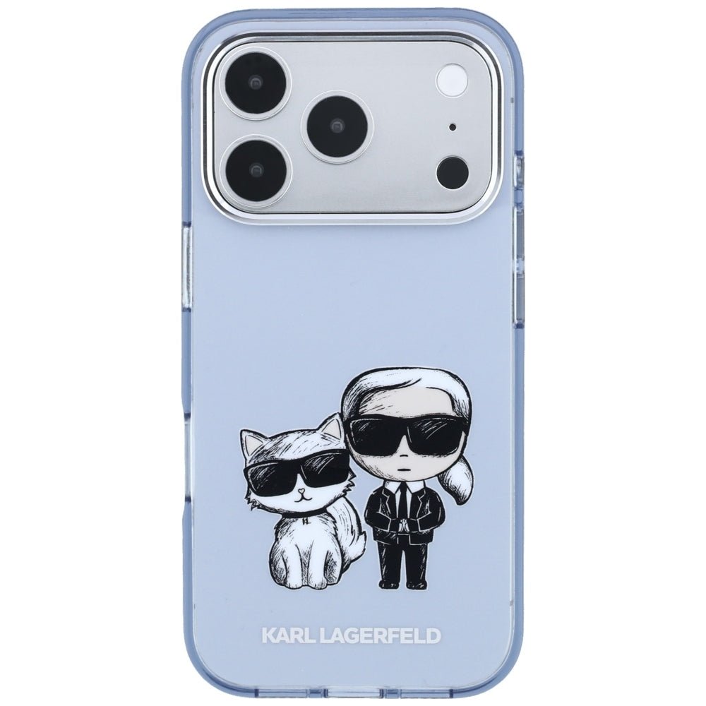 Karl Lagerfeld iPhone 17 Pro / iPhone 18 Pro - Σκληρή Θήκη με Πλαίσιο Σιλικόνης - IML Karl and Choupette Bodies Sketch Print MagSafe - Light Blue