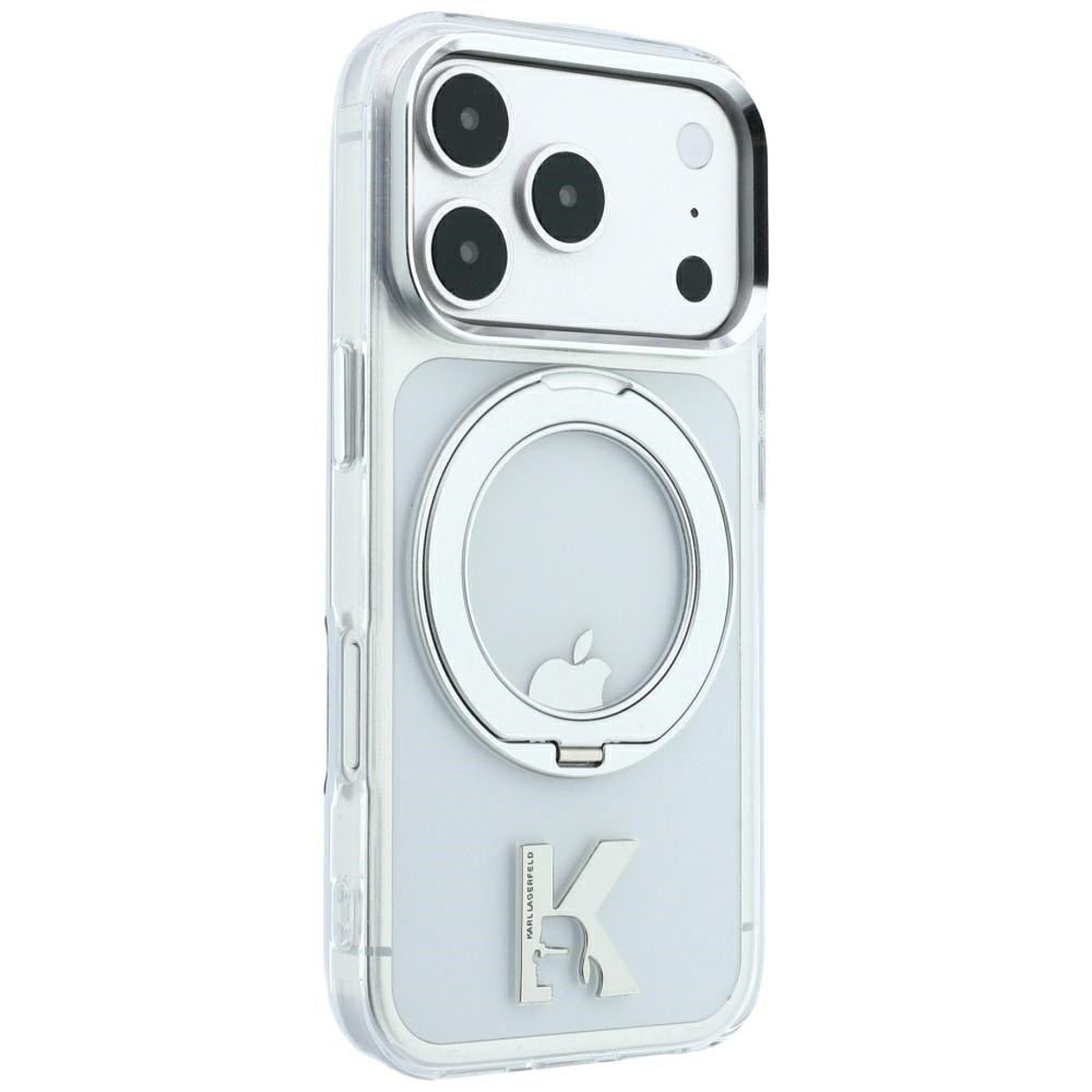 Karl Lagerfeld iPhone 17 Pro / iPhone 18 Pro - Σκληρή Θήκη με Πλαίσιο Σιλικόνης και Δαχτυλίδι Συγκράτησης - IML Ring Stand 360 Kameo Metal MagSafe - Clear