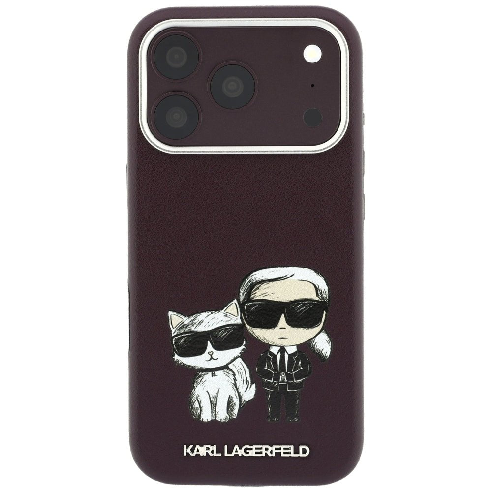Karl Lagerfeld iPhone 17 Pro / iPhone 18 Pro - Σκληρή Θήκη με Πλαίσιο Σιλικόνης - Smooth Karl & Choupette Bodies Sketch MagSafe - Burgundy