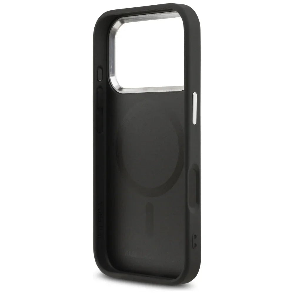 Karl Lagerfeld iPhone 17 Pro - Karl and Choupette Pins MagSafe - Σκληρή Θήκη με Επένδυση Συνθετικού Δέρματος - Black