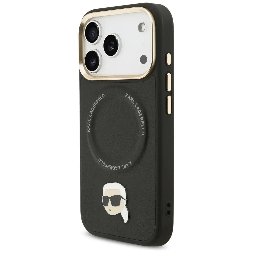 Karl Lagerfeld iPhone 17 Pro Max - Big Strap Karl Metal Logo MagSafe - Σκληρή Θήκη με Επένδυση Συνθετικού Δέρματος και Λουράκι - Black