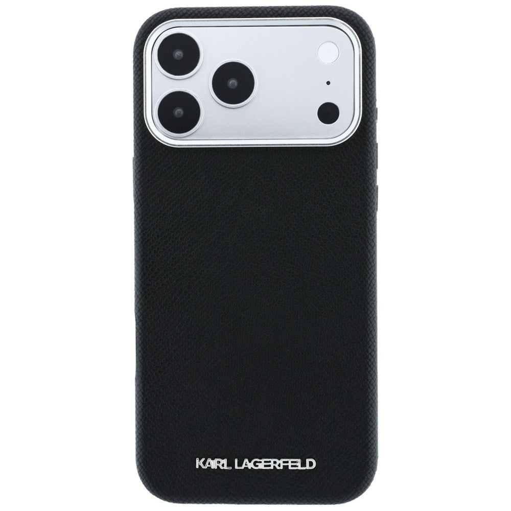 Karl Lagerfeld iPhone 17 Pro Max / iPhone 18 Pro Max - Σκληρή Θήκη με Επένδυση Οικολογικού Δέρματος - Grained Elongated Logo MagSafe - Black