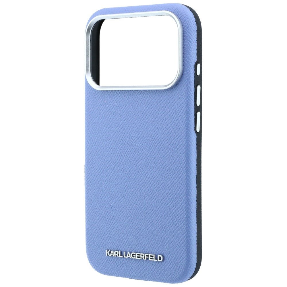 Karl Lagerfeld iPhone 17 Pro Max / iPhone 18 Pro Max - Σκληρή Θήκη με Επένδυση Οικολογικού Δέρματος - Grained Elongated Logo MagSafe - Blue