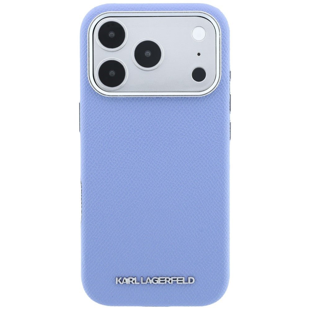 Karl Lagerfeld iPhone 17 Pro Max / iPhone 18 Pro Max - Σκληρή Θήκη με Επένδυση Οικολογικού Δέρματος - Grained Elongated Logo MagSafe - Blue