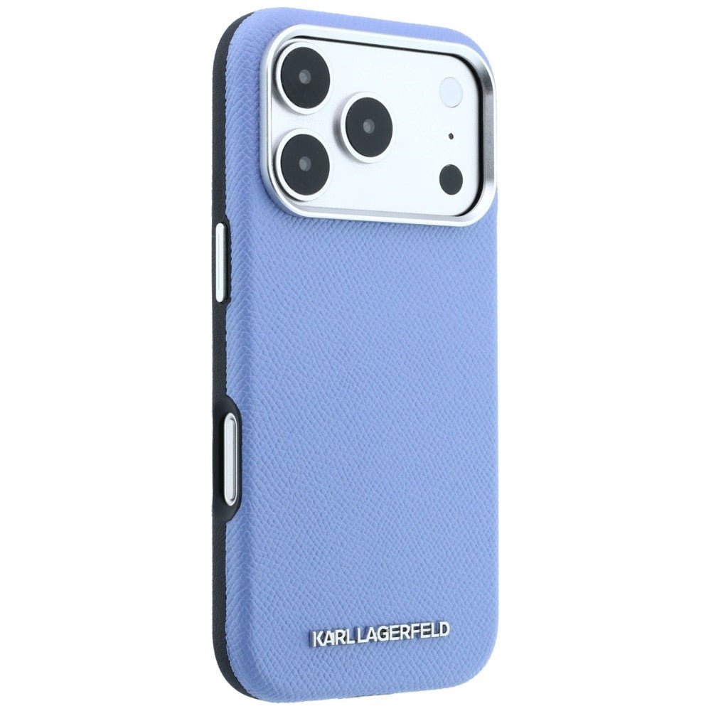 Karl Lagerfeld iPhone 17 Pro Max / iPhone 18 Pro Max - Σκληρή Θήκη με Επένδυση Οικολογικού Δέρματος - Grained Elongated Logo MagSafe - Blue