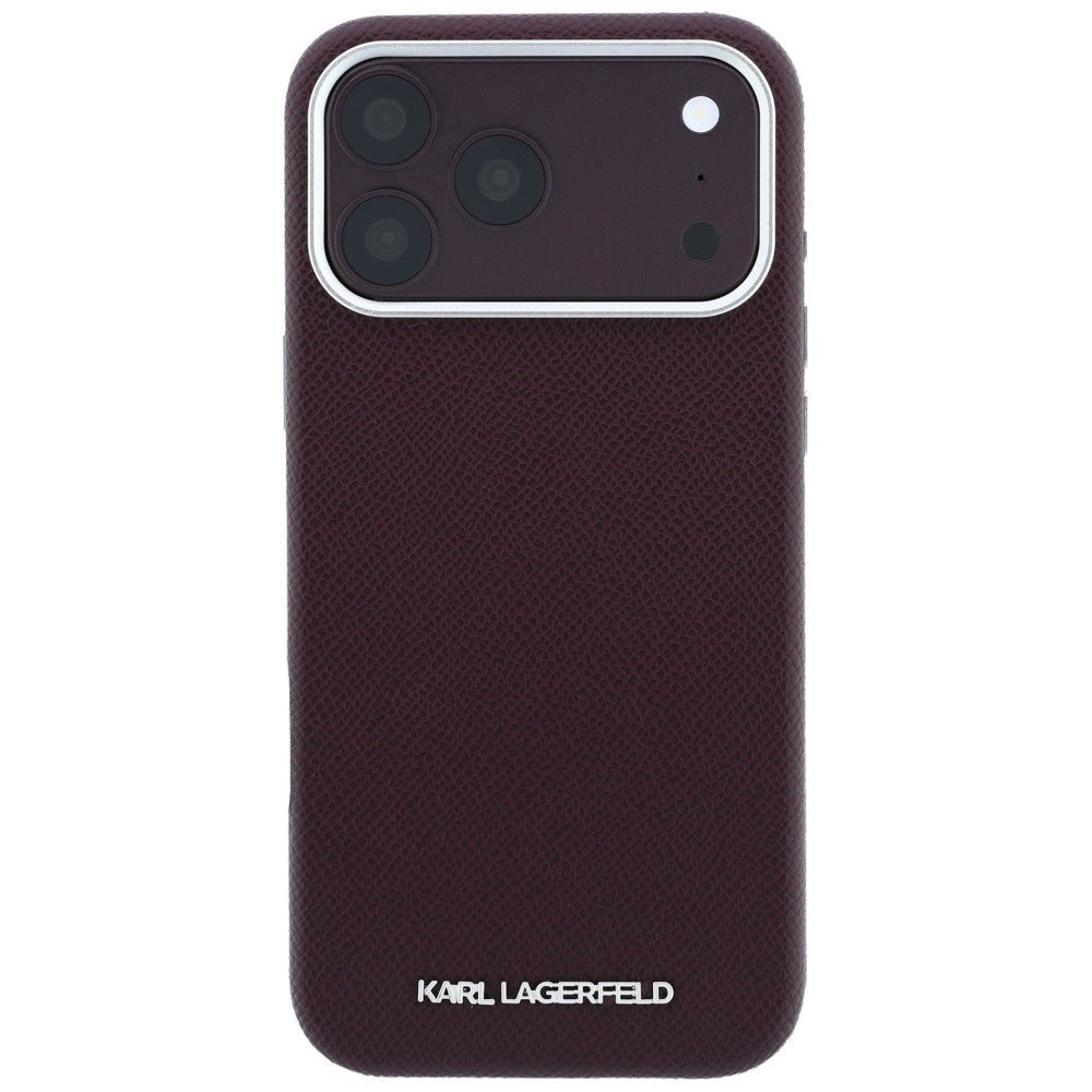 Karl Lagerfeld iPhone 17 Pro Max / iPhone 18 Pro Max - Σκληρή Θήκη με Επένδυση Οικολογικού Δέρματος - Grained Elongated Logo MagSafe - Burgundy