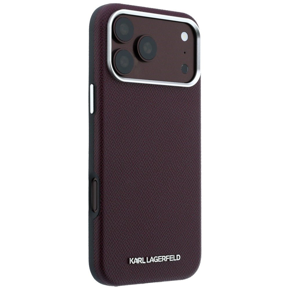 Karl Lagerfeld iPhone 17 Pro Max / iPhone 18 Pro Max - Σκληρή Θήκη με Επένδυση Οικολογικού Δέρματος - Grained Elongated Logo MagSafe - Burgundy
