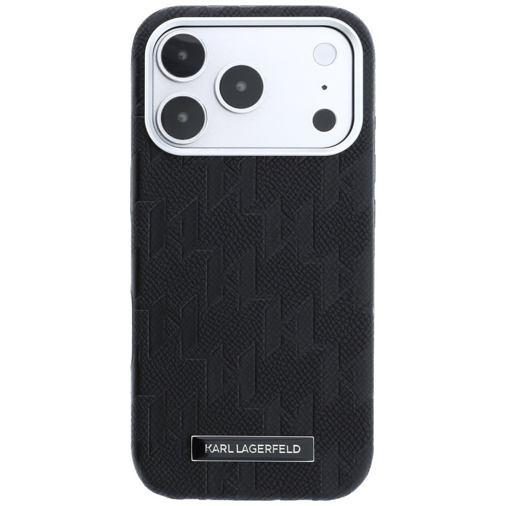 Karl Lagerfeld iPhone 17 Pro Max / iPhone 18 Pro Max - Σκληρή Θήκη με Επένδυση Οικολογικού Δέρματος - Grained Mono Resin Logo MagSafe - Black