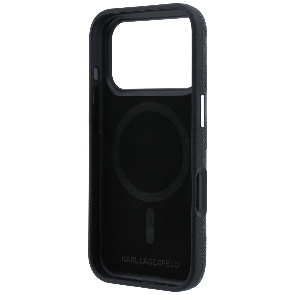 Karl Lagerfeld iPhone 17 Pro Max / iPhone 18 Pro Max - Σκληρή Θήκη με Επένδυση Οικολογικού Δέρματος - Grained Mono Resin Logo MagSafe - Black