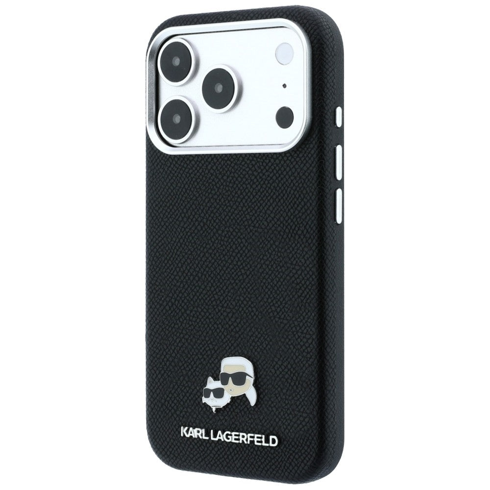 Karl Lagerfeld iPhone 17 Pro Max / iPhone 18 Pro Max - Σκληρή Θήκη με Επένδυση Συνθετικού Δέρματος - Grained Heads Metal MagSafe - Black