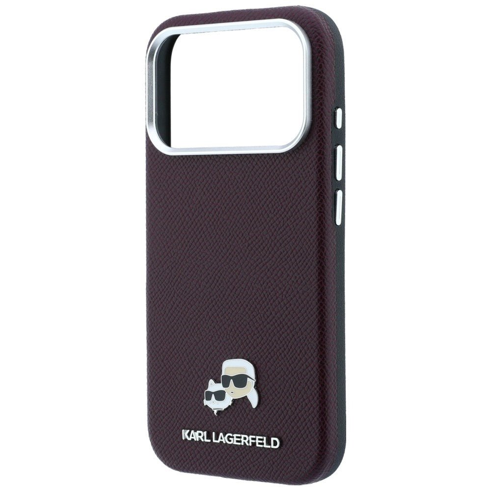 Karl Lagerfeld iPhone 17 Pro Max / iPhone 18 Pro Max - Σκληρή Θήκη με Επένδυση Συνθετικού Δέρματος - Grained Heads Metal MagSafe - Burgundy