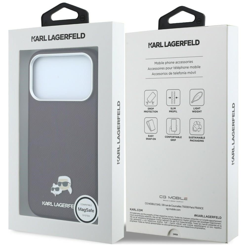 Karl Lagerfeld iPhone 17 Pro Max / iPhone 18 Pro Max - Σκληρή Θήκη με Επένδυση Συνθετικού Δέρματος - Grained Heads Metal MagSafe - Burgundy