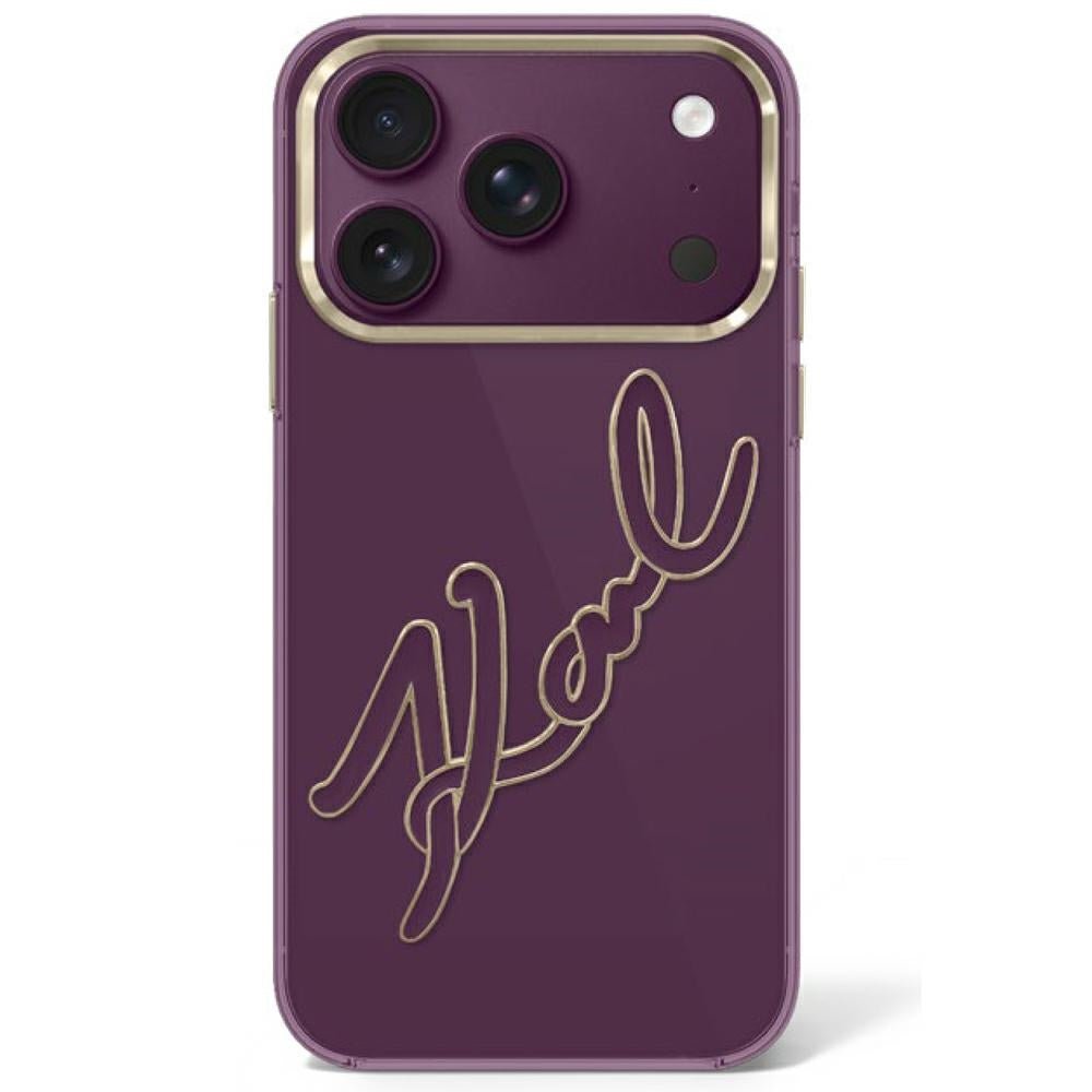 Karl Lagerfeld iPhone 17 Pro Max / iPhone 18 Pro Max - Σκληρή Θήκη με Πλαίσιο Σιλικόνης - IML Big Signature Resin Metal Frame - Burgundy