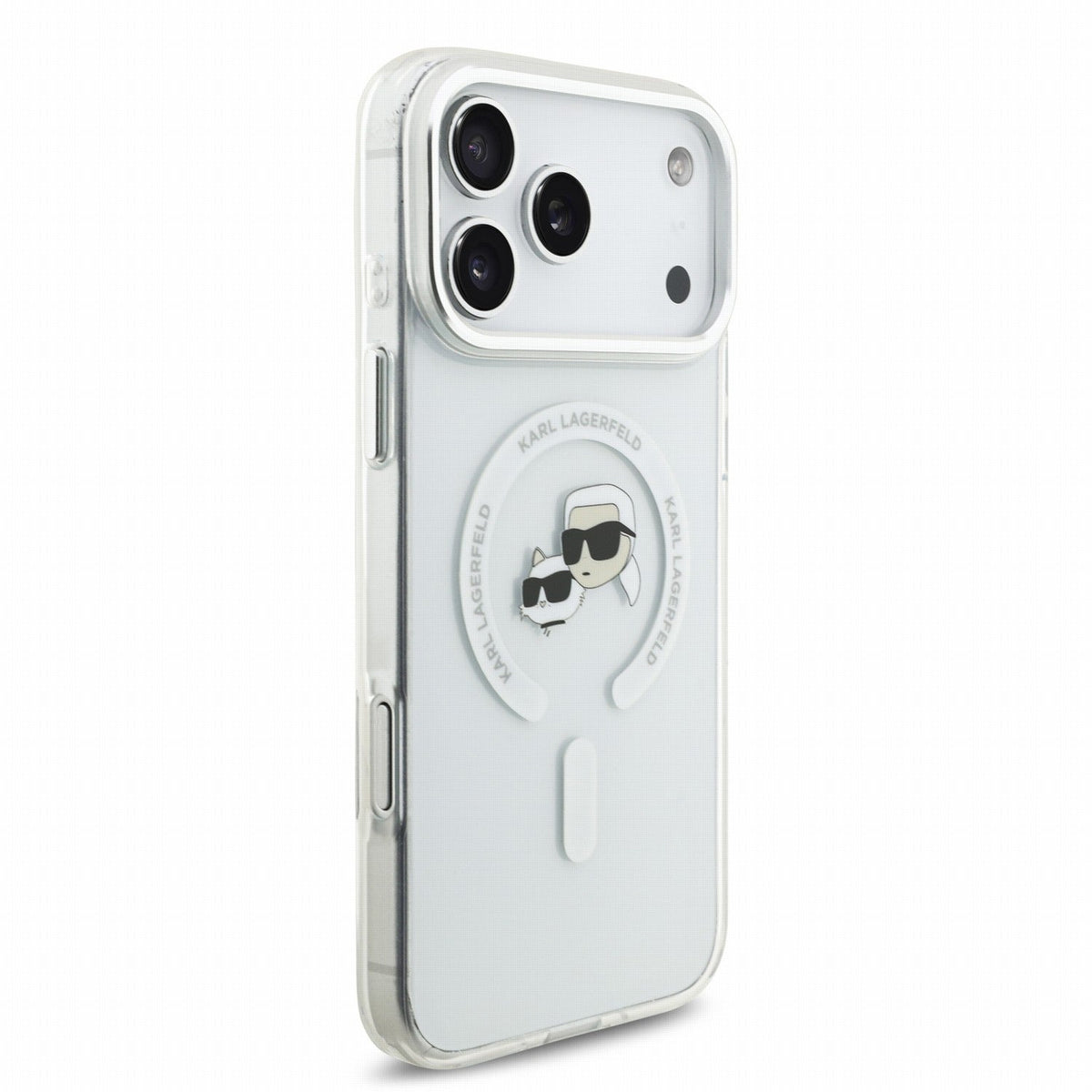 Karl Lagerfeld iPhone 17 Pro Max / iPhone 18 Pro Max - Σκληρή Θήκη με Πλαίσιο Σιλικόνης - IML K and CH Heads Metal Frame MagSafe - White