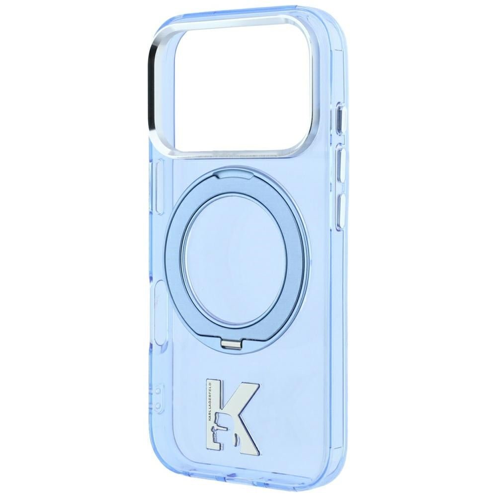 Karl Lagerfeld iPhone 17 Pro Max / iPhone 18 Pro Max - Σκληρή Θήκη με Πλαίσιο Σιλικόνης και Δαχτυλίδι Συγκράτησης - IML Ring Stand 360 Kameo Metal MagSafe - Blue