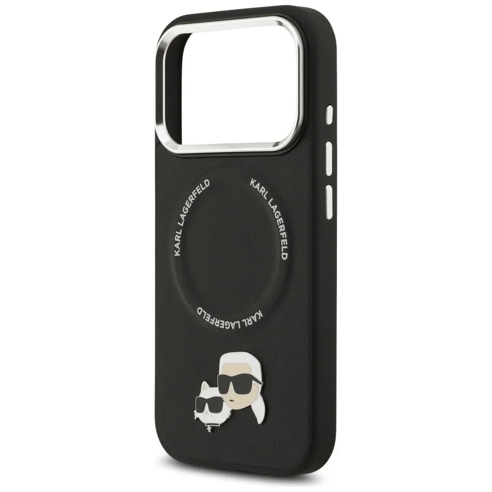Karl Lagerfeld iPhone 17 Pro Max - Karl and Choupette Pins MagSafe - Σκληρή Θήκη με Επένδυση Συνθετικού Δέρματος - Black