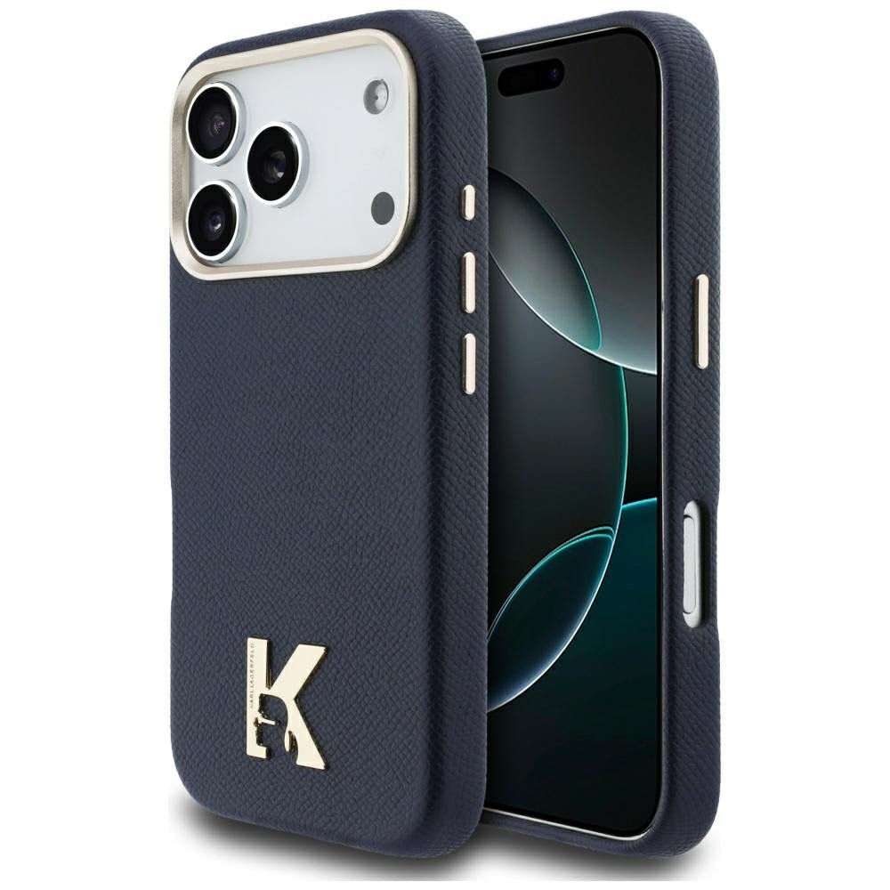 Karl Lagerfeld iPhone 17 Pro Max - Σκληρή Θήκη με Επένδυση Οικολογικού Δέρματος και MagSafe - Karl Head Logo - Blue