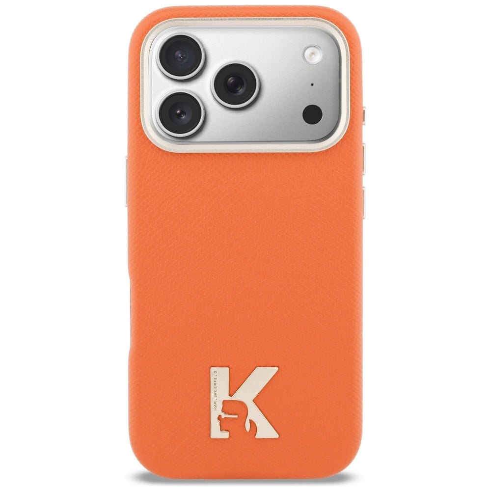 Karl Lagerfeld iPhone 17 Pro Max - Σκληρή Θήκη με Επένδυση Οικολογικού Δέρματος και MagSafe - Karl Head Logo - Οrange