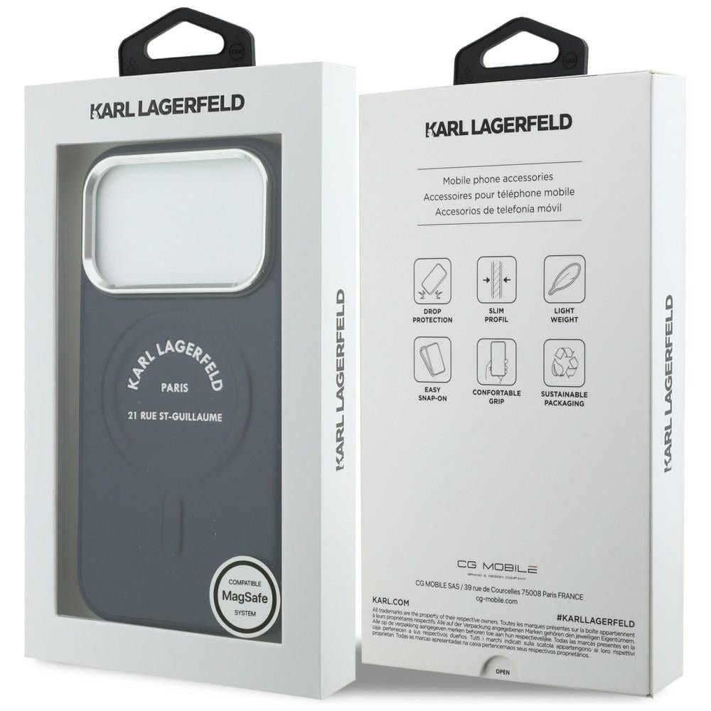 Karl Lagerfeld iPhone 17 Pro Max - Σκληρή Θήκη με Επένδυση Οικολογικού Δέρματος - Karl RSG Logo MagSafe - Blue