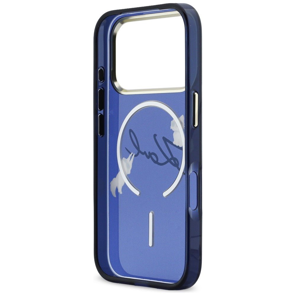 Karl Lagerfeld iPhone 17 Pro Max - Σκληρή Θήκη με Πλαίσιο Σιλικόνης - IML Choupettes Karl Script Logo MagSafe - Blue