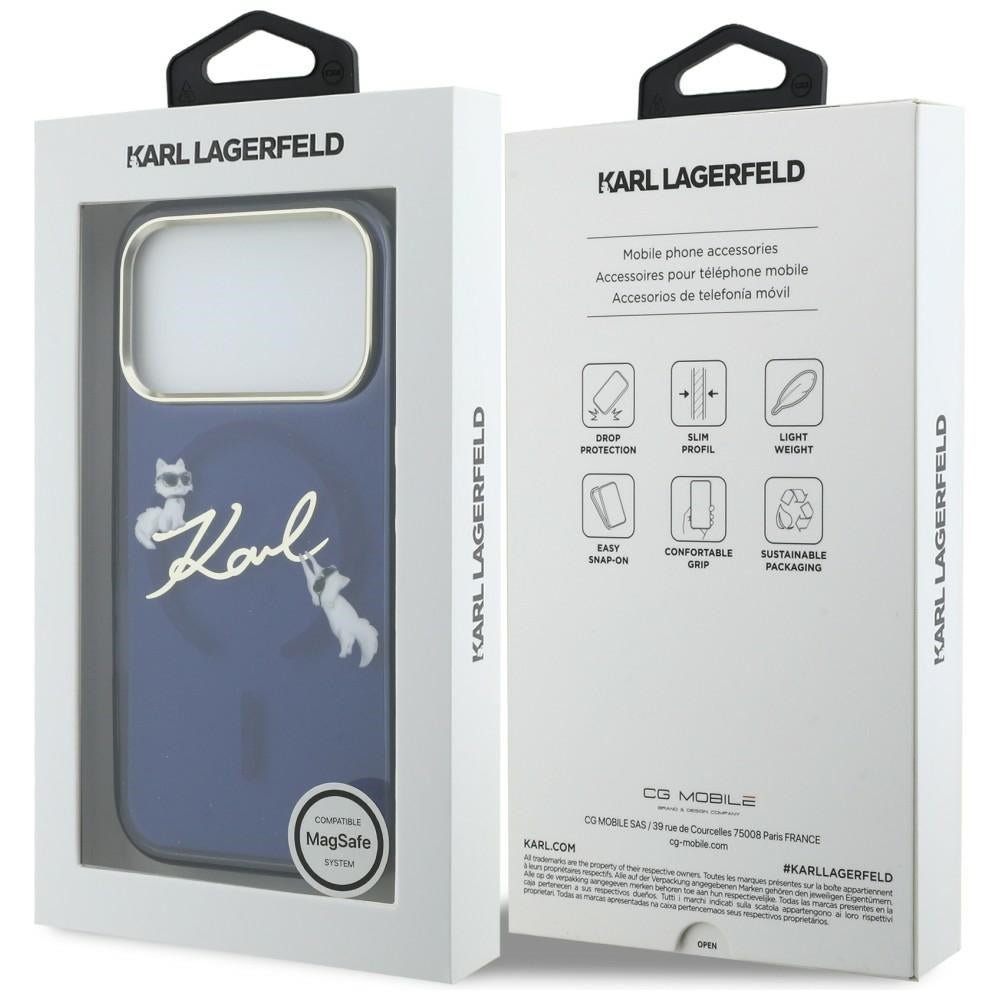 Karl Lagerfeld iPhone 17 Pro Max - Σκληρή Θήκη με Πλαίσιο Σιλικόνης - IML Choupettes Karl Script Logo MagSafe - Blue