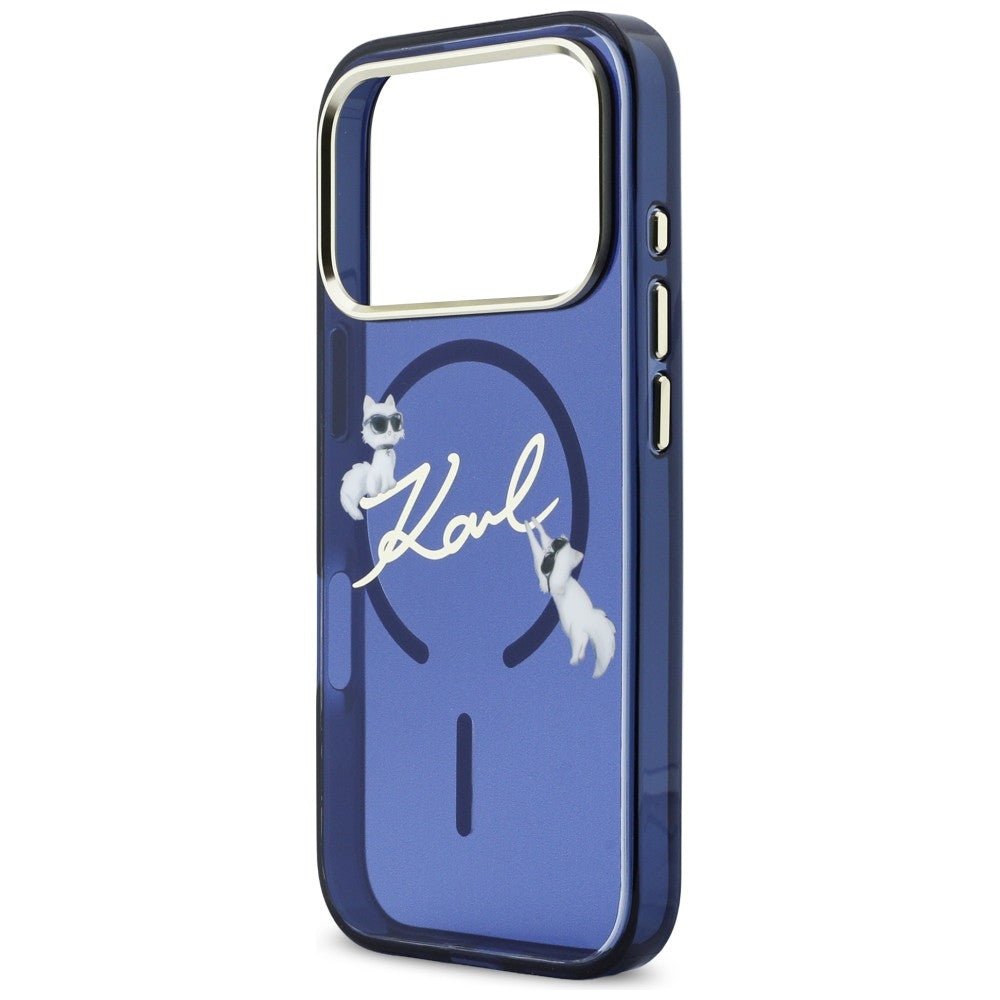 Karl Lagerfeld iPhone 17 Pro Max - Σκληρή Θήκη με Πλαίσιο Σιλικόνης - IML Choupettes Karl Script Logo MagSafe - Blue