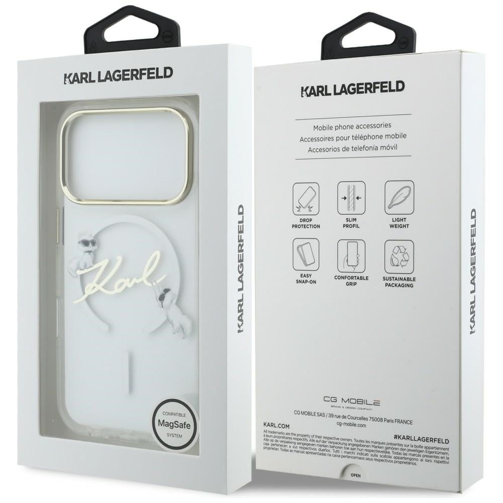 Karl Lagerfeld iPhone 17 Pro Max - Σκληρή Θήκη με Πλαίσιο Σιλικόνης - IML Choupettes Karl Script Logo MagSafe - Clear