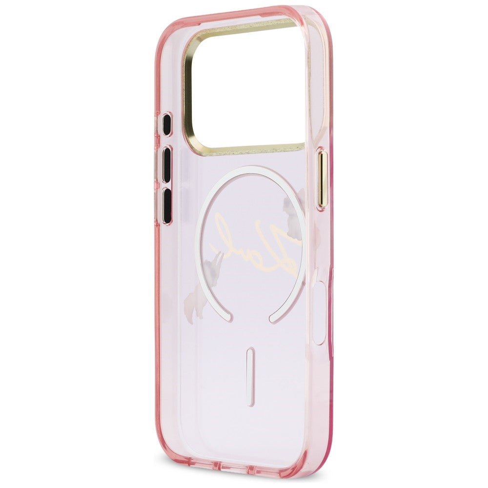 Karl Lagerfeld iPhone 17 Pro Max - Σκληρή Θήκη με Πλαίσιο Σιλικόνης - IML Choupettes Karl Script Logo MagSafe - Pink