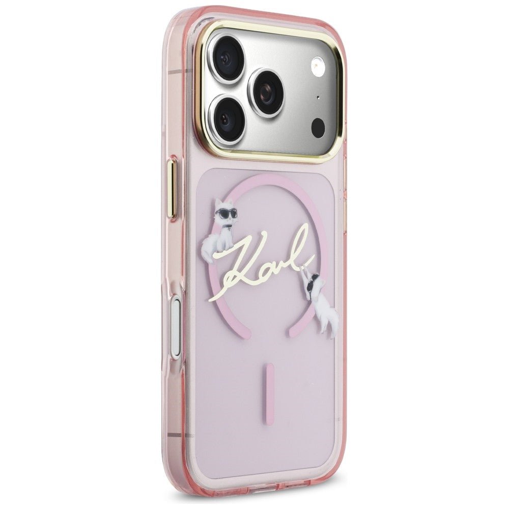 Karl Lagerfeld iPhone 17 Pro Max - Σκληρή Θήκη με Πλαίσιο Σιλικόνης - IML Choupettes Karl Script Logo MagSafe - Pink