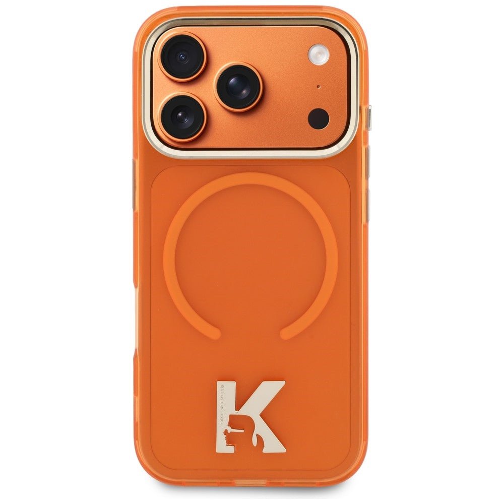 Karl Lagerfeld iPhone 17 Pro Max - Σκληρή Θήκη με Πλαίσιο Σιλικόνης - IML K Head Logo MagSafe - Orange