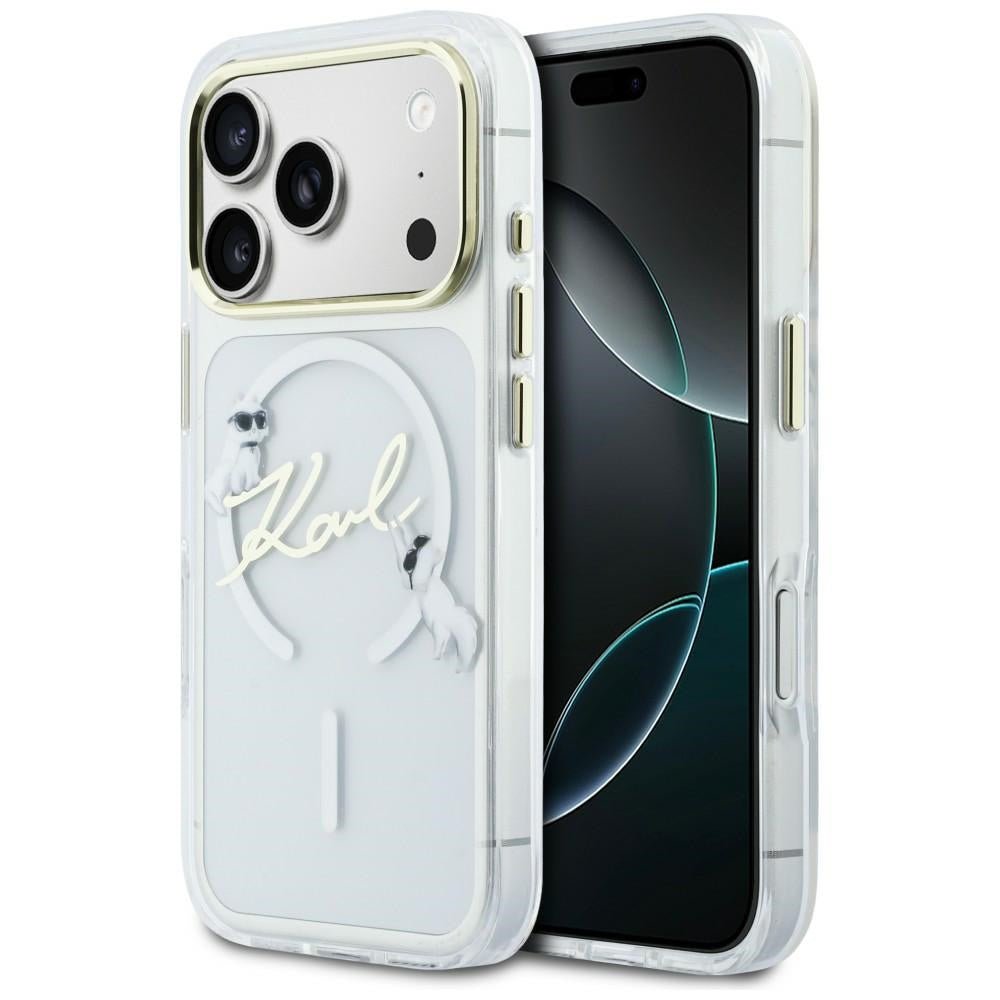 Karl Lagerfeld iPhone 17 Pro - Σκληρή Θήκη με Πλαίσιο Σιλικόνης - IML Choupettes Karl Script Logo MagSafe - Clear