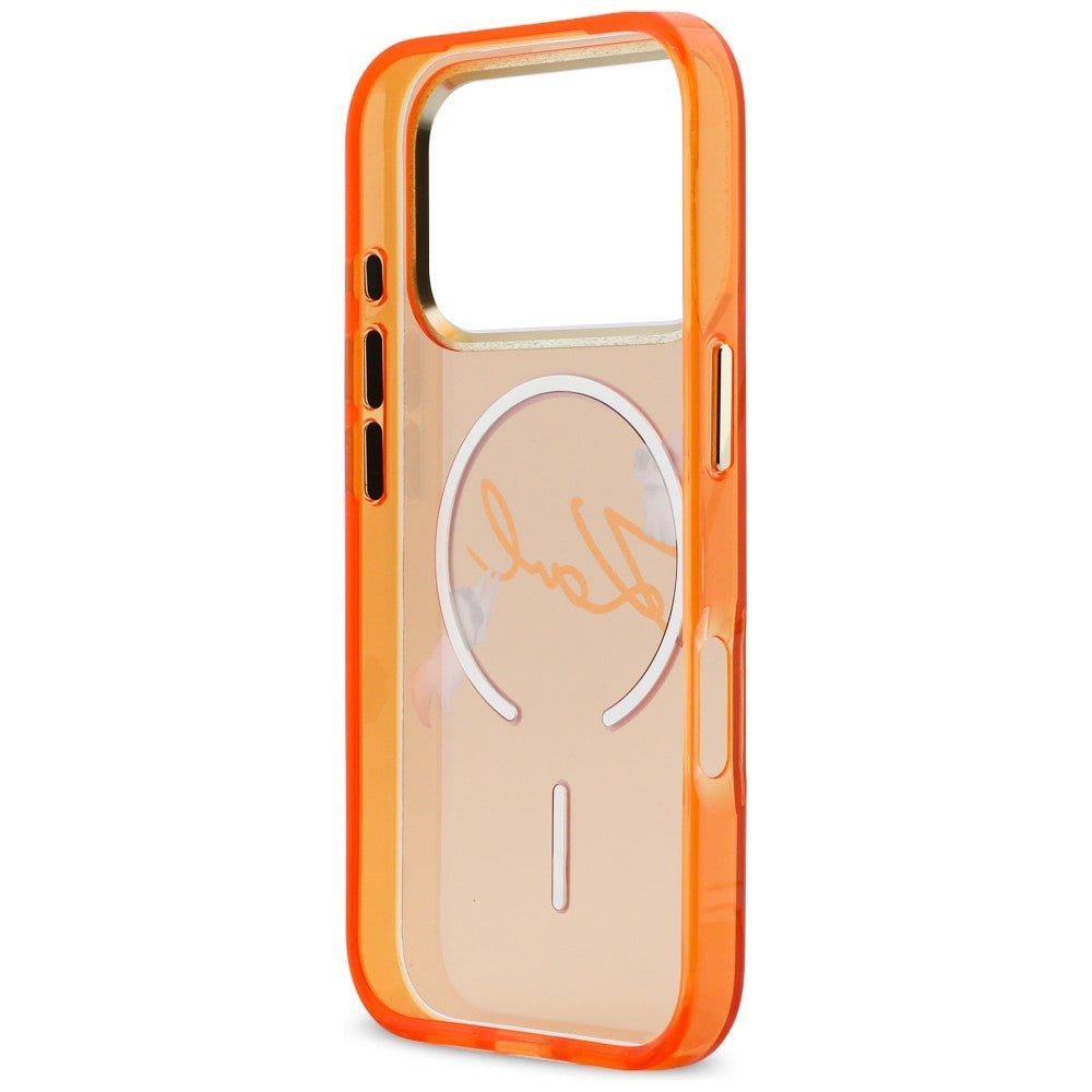 Karl Lagerfeld iPhone 17 Pro - Σκληρή Θήκη με Πλαίσιο Σιλικόνης - IML Choupettes Karl Script Logo MagSafe - Orange