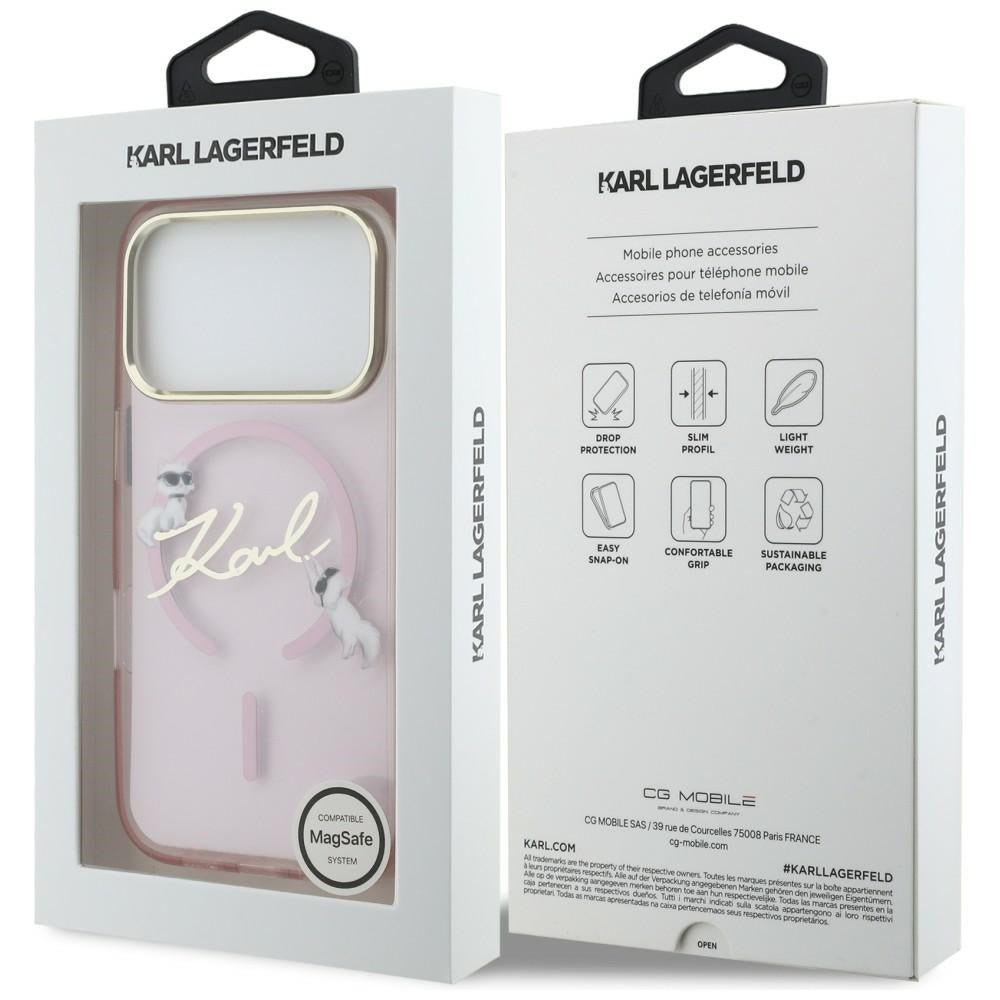 Karl Lagerfeld iPhone 17 Pro - Σκληρή Θήκη με Πλαίσιο Σιλικόνης - IML Choupettes Karl Script Logo MagSafe - Pink