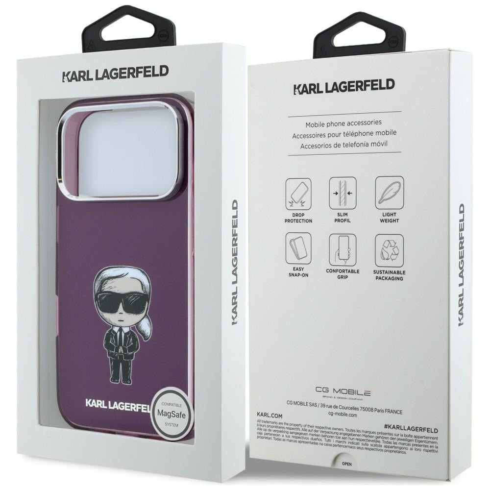 Karl Lagerfeld iPhone 18 Pro / iPhone 17 Pro - Σκληρή Θήκη MagSafe με Πλαίσιο Σιλικόνης - IML Ikonik Sketch Print - Burgundy