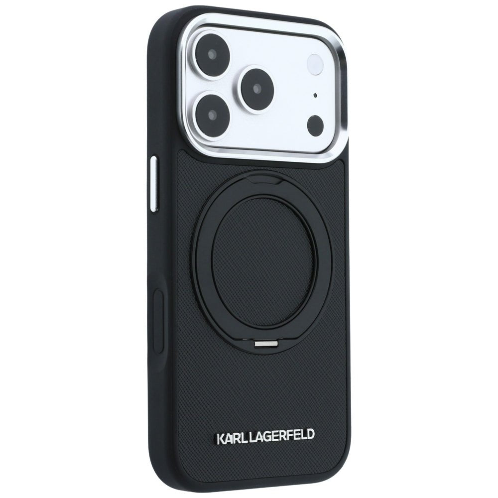 Karl Lagerfeld iPhone 18 Pro / iPhone 17 Pro - Σκληρή Θήκη με Δαχτυλίδι Συγκράτησης MagSafe - Ring Stand 360 Saffiano - Black