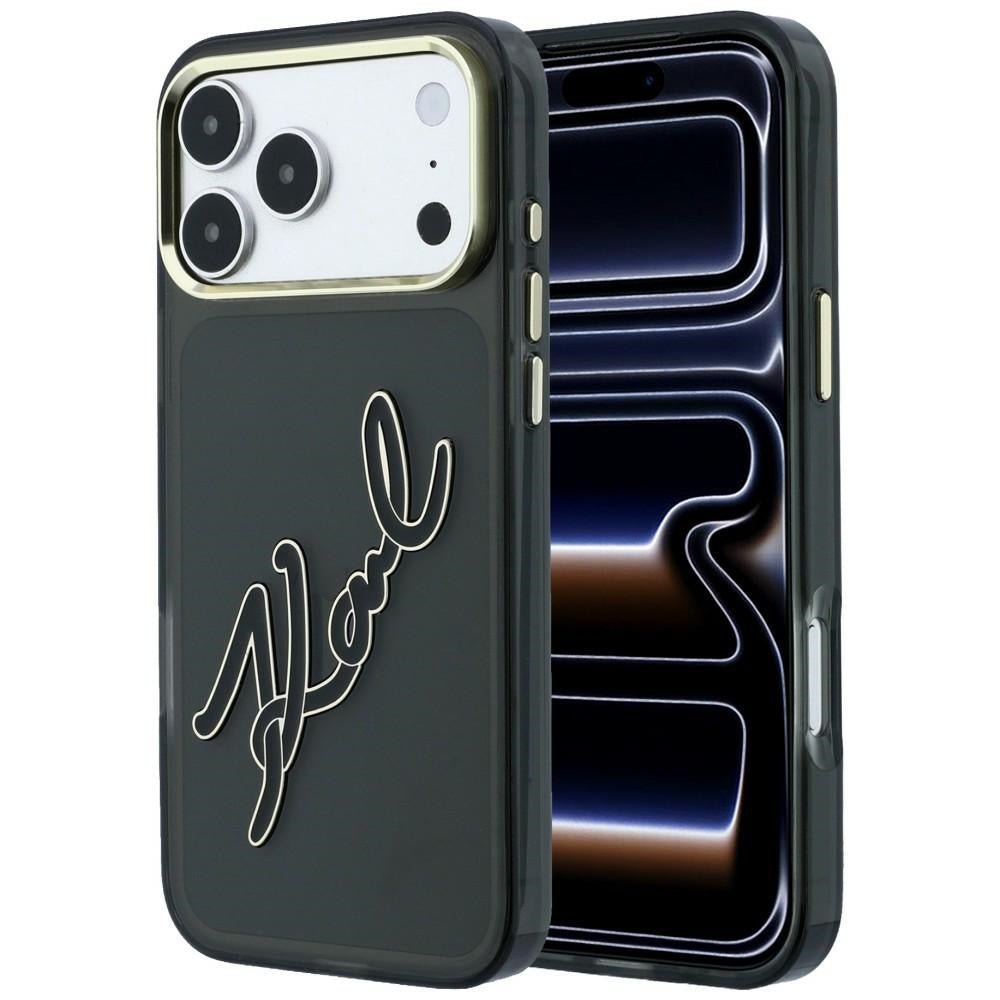 Karl Lagerfeld iPhone 18 Pro / iPhone 17 Pro - Σκληρή Θήκη με Πλαίσιο Σιλικόνης - IML Big Signature Resin Metal Frame - Black