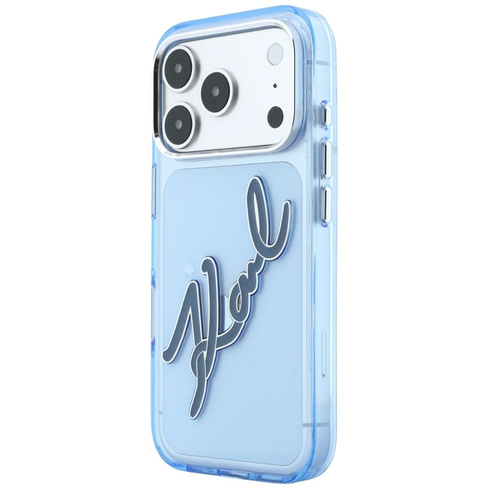 Karl Lagerfeld iPhone 18 Pro / iPhone 17 Pro - Σκληρή Θήκη με Πλαίσιο Σιλικόνης - IML Big Signature Resin Metal Frame - Blue