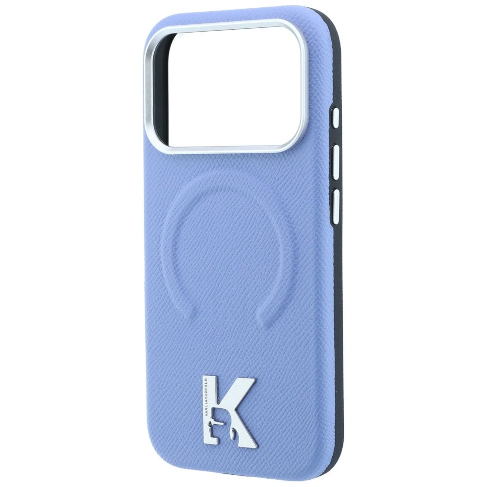 Karl Lagerfeld iPhone 18 Pro / iPhone 17 Pro - Σκληρή Θήκη με Πλαίσιο Σιλικόνης MagSafe - Grained Embossed Ring & Kameo Logo - Light Blue