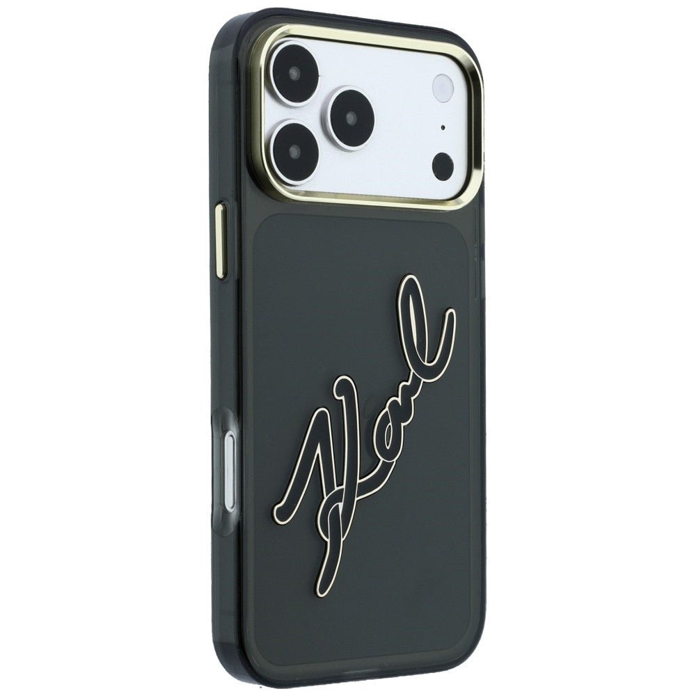 Karl Lagerfeld iPhone 18 Pro Max / iPhone 17 Pro Max - Σκληρή Θήκη με Πλαίσιο Σιλικόνης - IML Big Signature Resin Metal Frame - Black