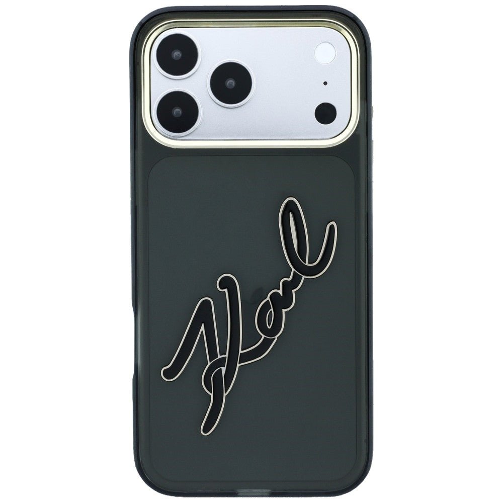 Karl Lagerfeld iPhone 18 Pro Max / iPhone 17 Pro Max - Σκληρή Θήκη με Πλαίσιο Σιλικόνης - IML Big Signature Resin Metal Frame - Black