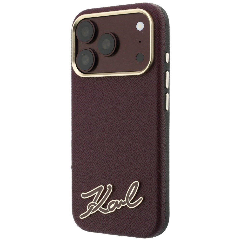 Karl Lagerfeld iPhone 18 Pro Max / iPhone 17 Pro Max - Σκληρή Θήκη με Πλαίσιο Σιλικόνης MagSafe - Grained with Resin Signature Logo - Burgundy