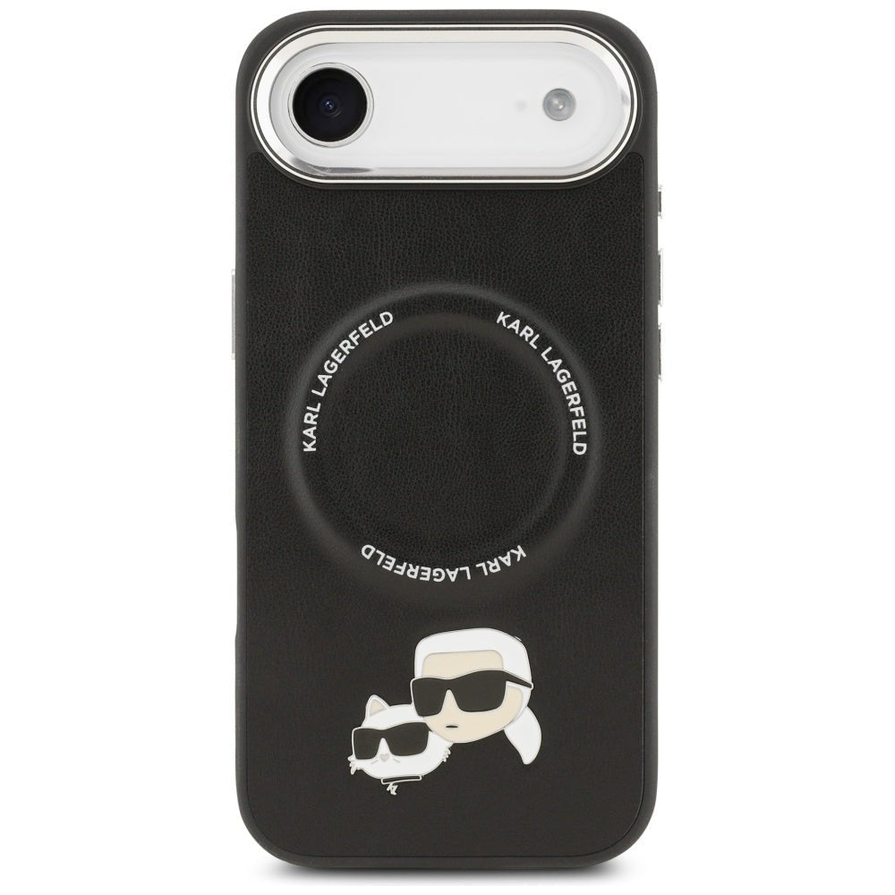 Karl Lagerfeld iPhone Air - Σκληρή Θήκη με Επένδυση Συνθετικού Δέρματος - Karl and Choupette Pins MagSafe - Black