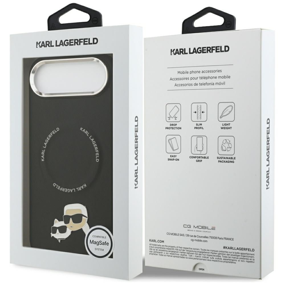 Karl Lagerfeld iPhone Air - Σκληρή Θήκη με Επένδυση Συνθετικού Δέρματος - Karl and Choupette Pins MagSafe - Black