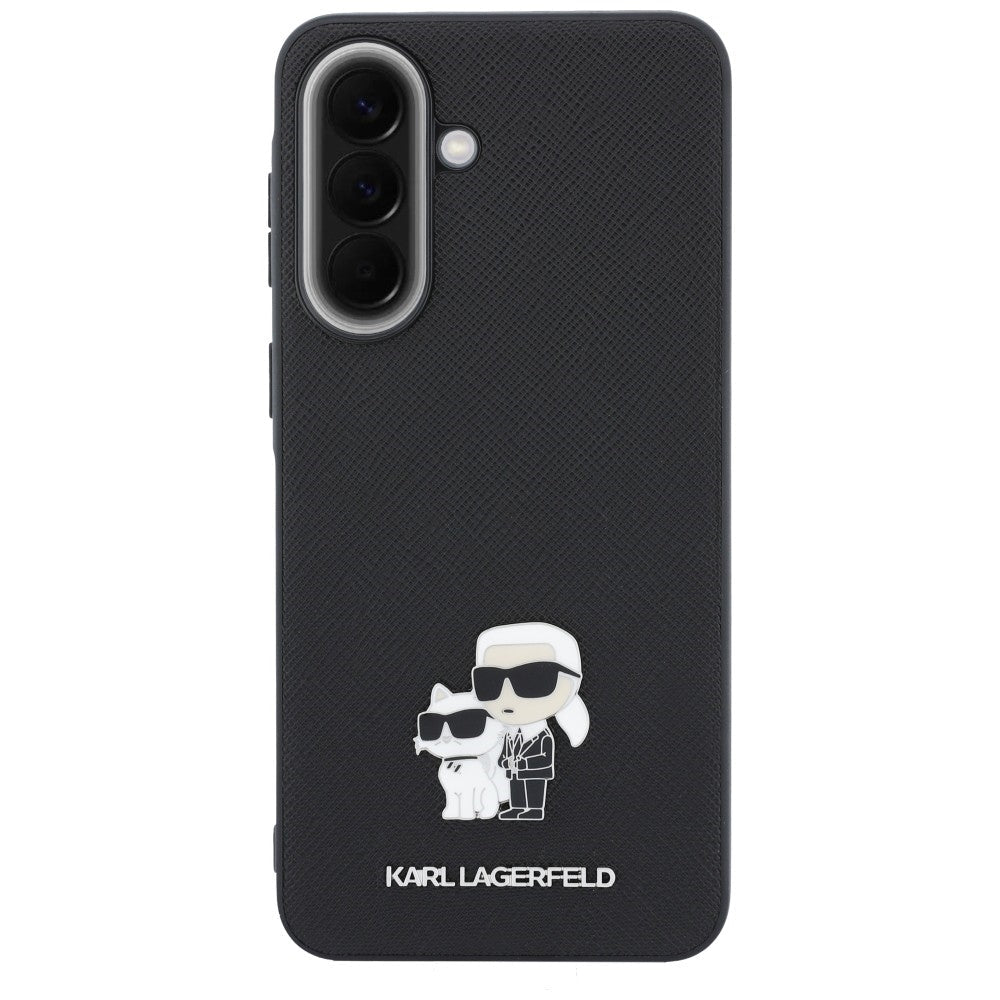 Karl Lagerfeld Samsung Galaxy A57 5G - Σκληρή Θήκη με Επένδυση Συνθετικού Δέρματος - Saffiano w/ Karl and Choupette Metal Logo - Black
