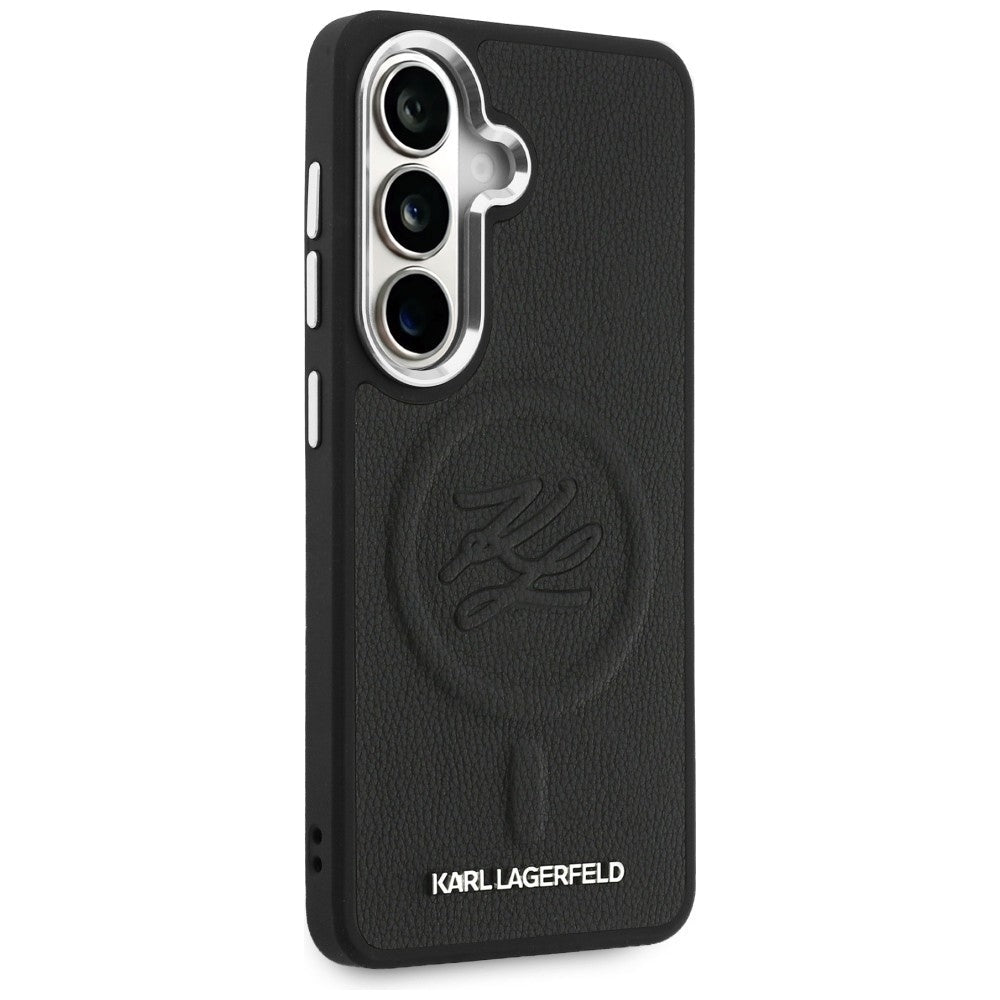 Karl Lagerfeld Samsung Galaxy S26 - Σκληρή Θήκη με Επένδυση Οικολογικού Δέρματος και MagSafe - Embossed Ring Initial and Metal Logo - Black
