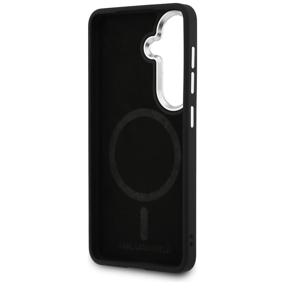 Karl Lagerfeld Samsung Galaxy S26 - Σκληρή Θήκη με Επένδυση Οικολογικού Δέρματος και MagSafe - Embossed Ring Initial and Metal Logo - Black