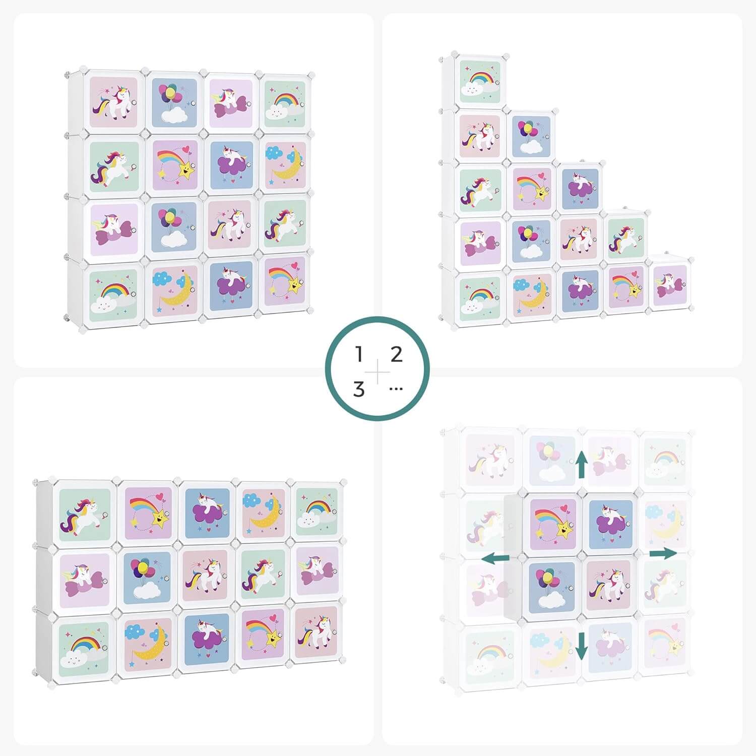 Songmics Σύστημα Αποθήκευσης με 16 Κουτιά για το Παιδικό Δωμάτιο - White - LPC906W01