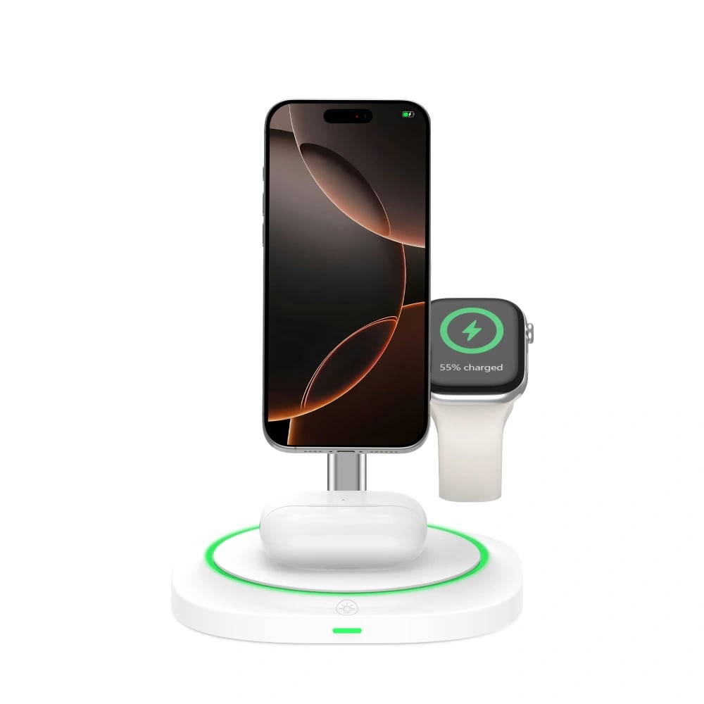 Tech - Protect QI15W - A46 3in1 Ασύρματος Μαγνητικός Φορτιστής MagSafe - White