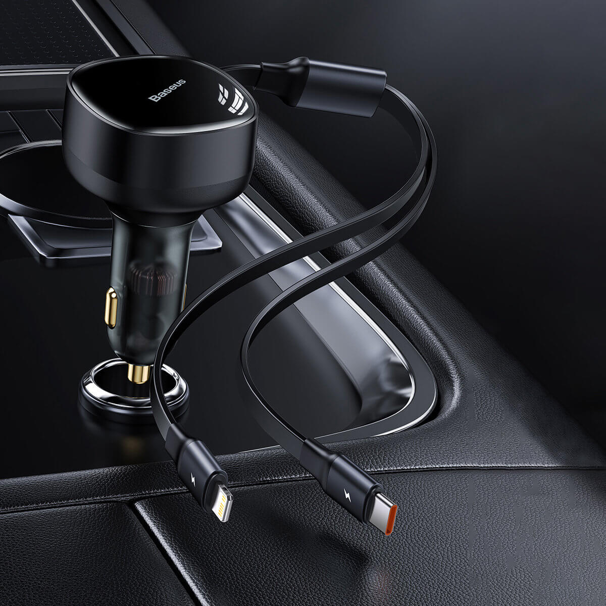 Baseus Enjoyment Retractable 2 - in - 1 Fast Car Charger Φορτιστής Αυτοκινήτου με Ενσωματωμένα Καλώδια Lightning και Type - C 30W - Black - CGTX000001