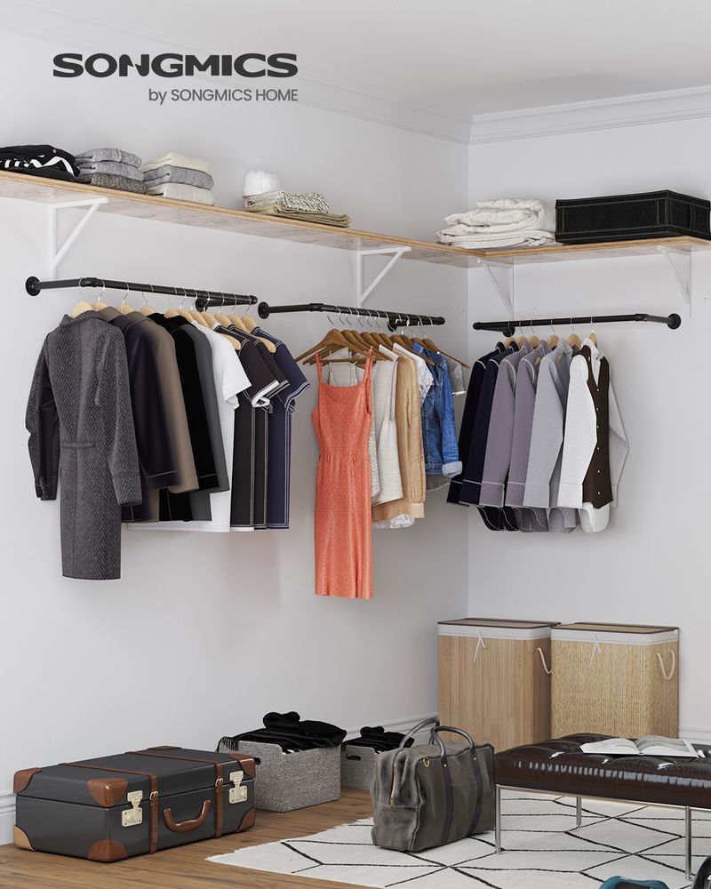 Songmics Επιτοίχια Μεταλλική Ράγα Ρούχων - 92 x 30 x 7.5 cm - Black - HSR067BZ01